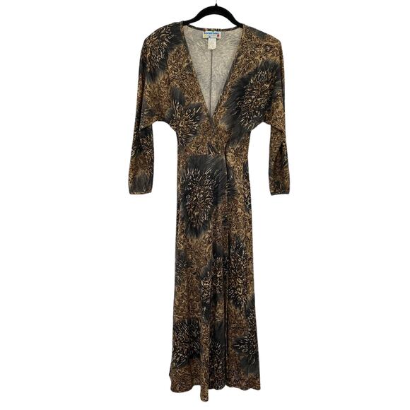Vintage Bernie Blue Wrap Maxi Dress Structured Shoulders Dolman Sleeve Small - Picture 2 of 7